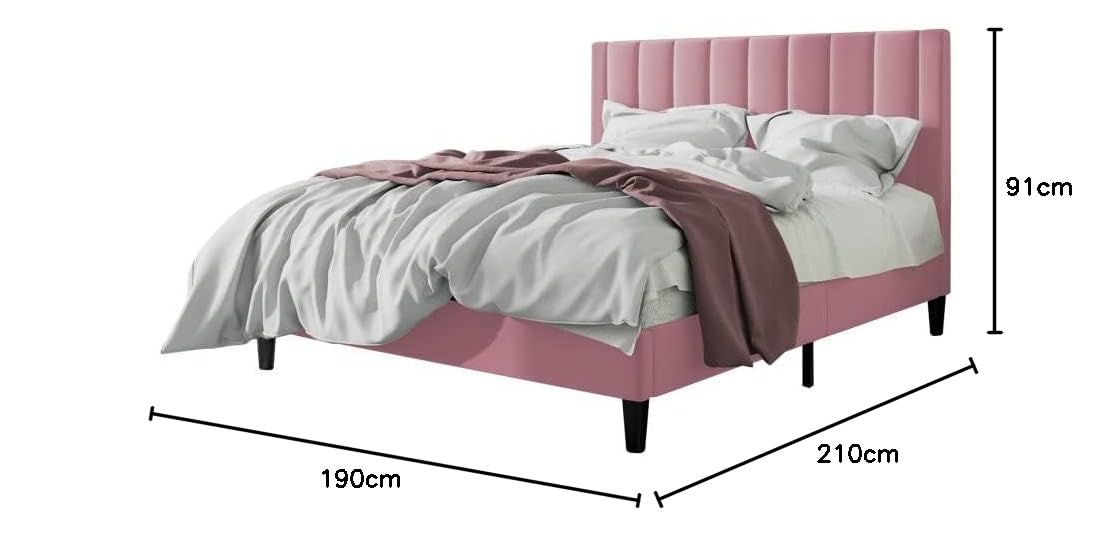 Luxo Nation King-Size Upholstered Double Bed – No Storage, Ideal for Home, Bedroom, or Hotel (Pink)